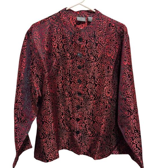 Chico's Jackets & Blazers - Chico's Additions Red Black Design Textured Button Up Jacket Sz 3 (XL)